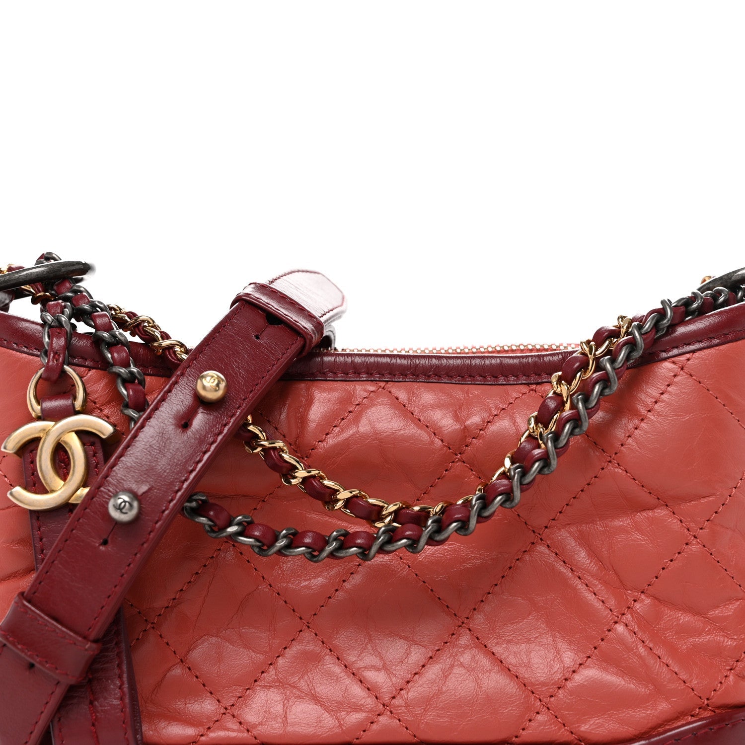 Aged Calfskin Quilted Small Gabrielle Hobo Red