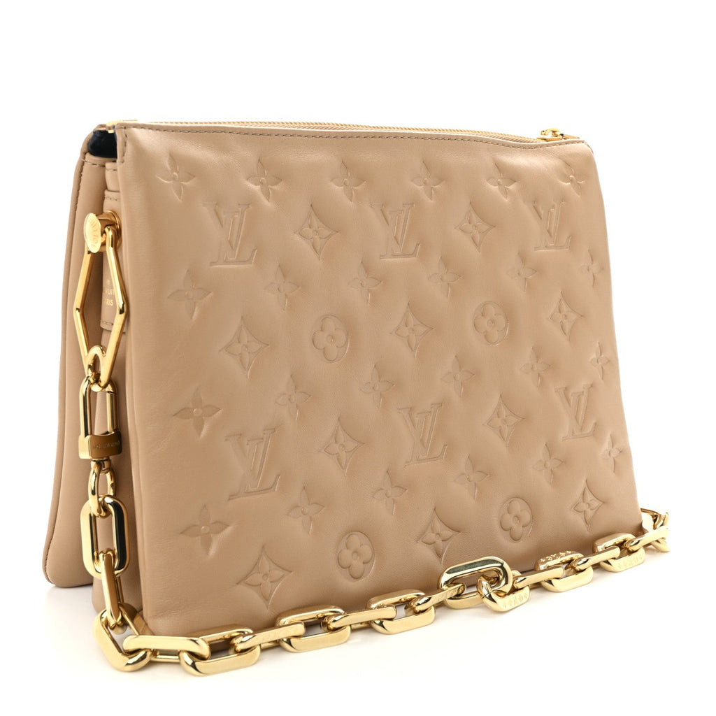 Lambskin Embossed Monogram Coussin PM Camel