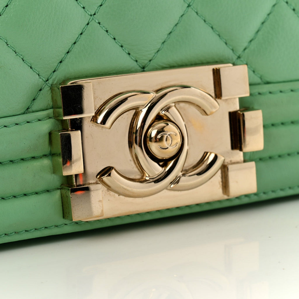 Lambskin Quilted Small Boy Flap Green