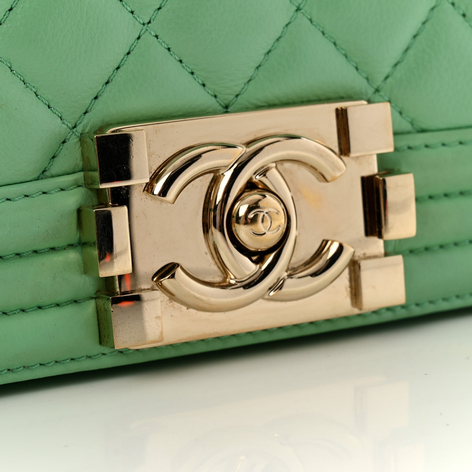 Lambskin Quilted Small Boy Flap Green