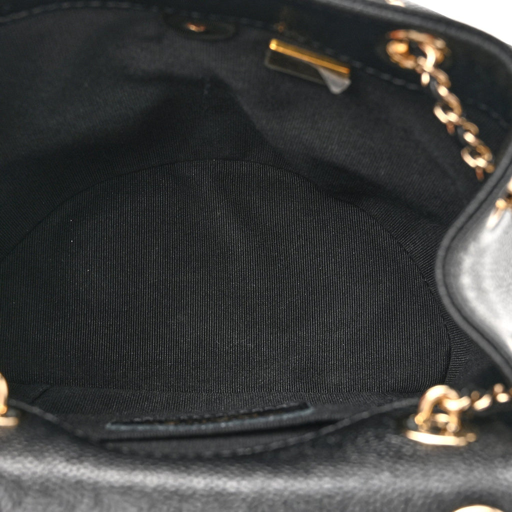 Shiny Caviar Quilted Small Duma Pockets Drawstring Backpack Black