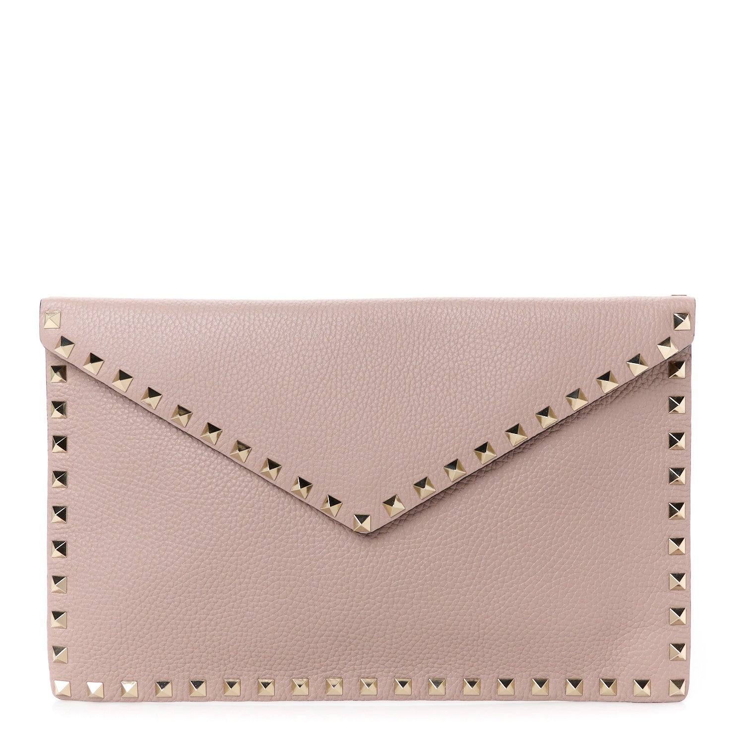 Pebbled Calfskin Large Rockstud Envelope Clutch Poudre
