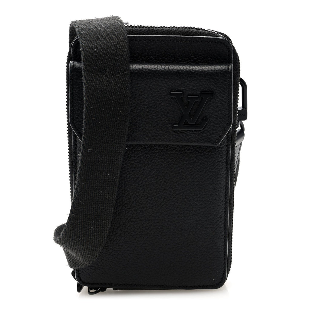 Grained Calfskin Aerogram Phone Pouch Black
