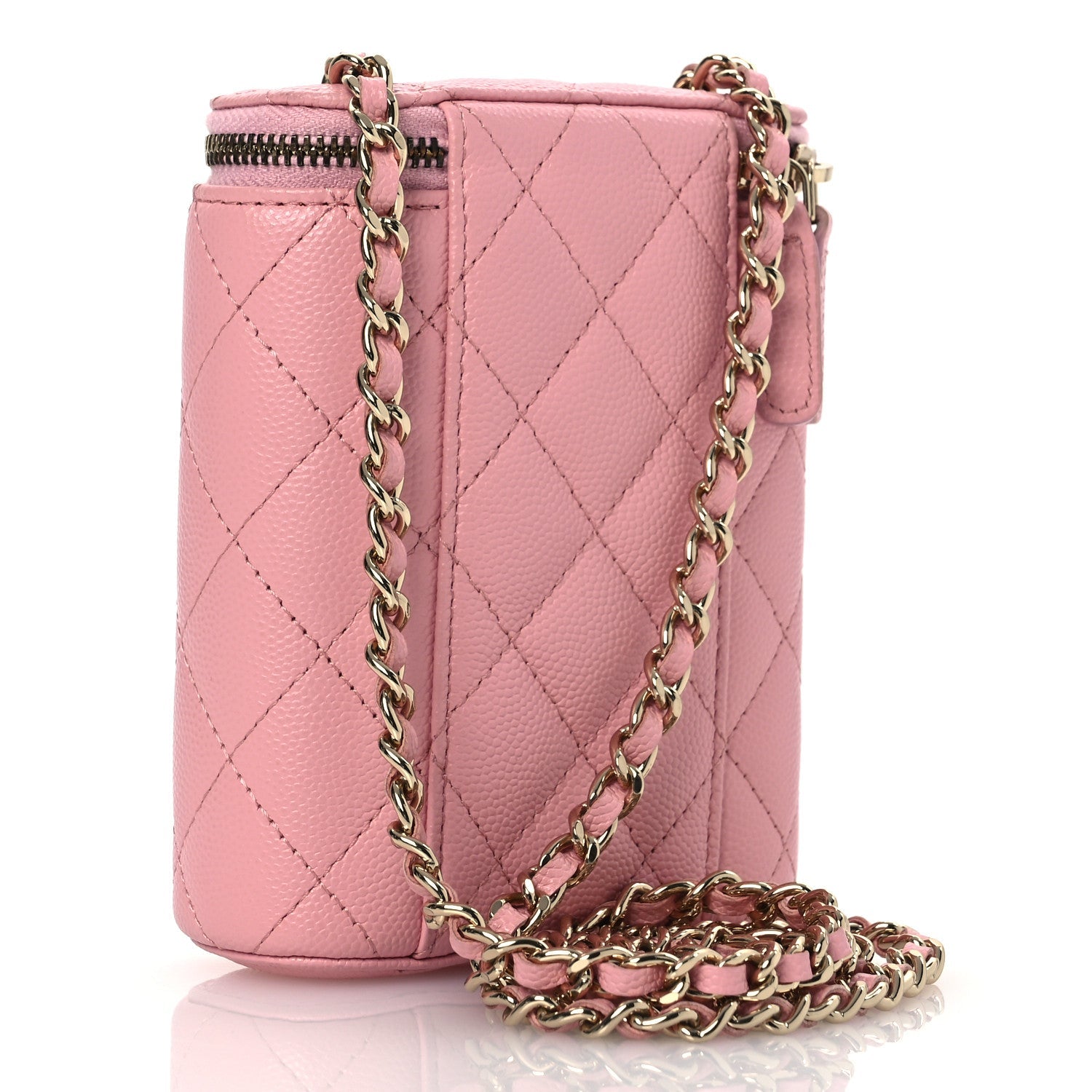 Caviar Quilted Small Vertical Coco Beauty Vanity Case With Chain Light Pink