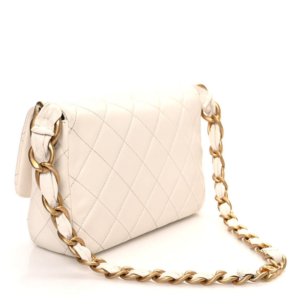 Lambskin Quilted CC Chain Flap Bag White