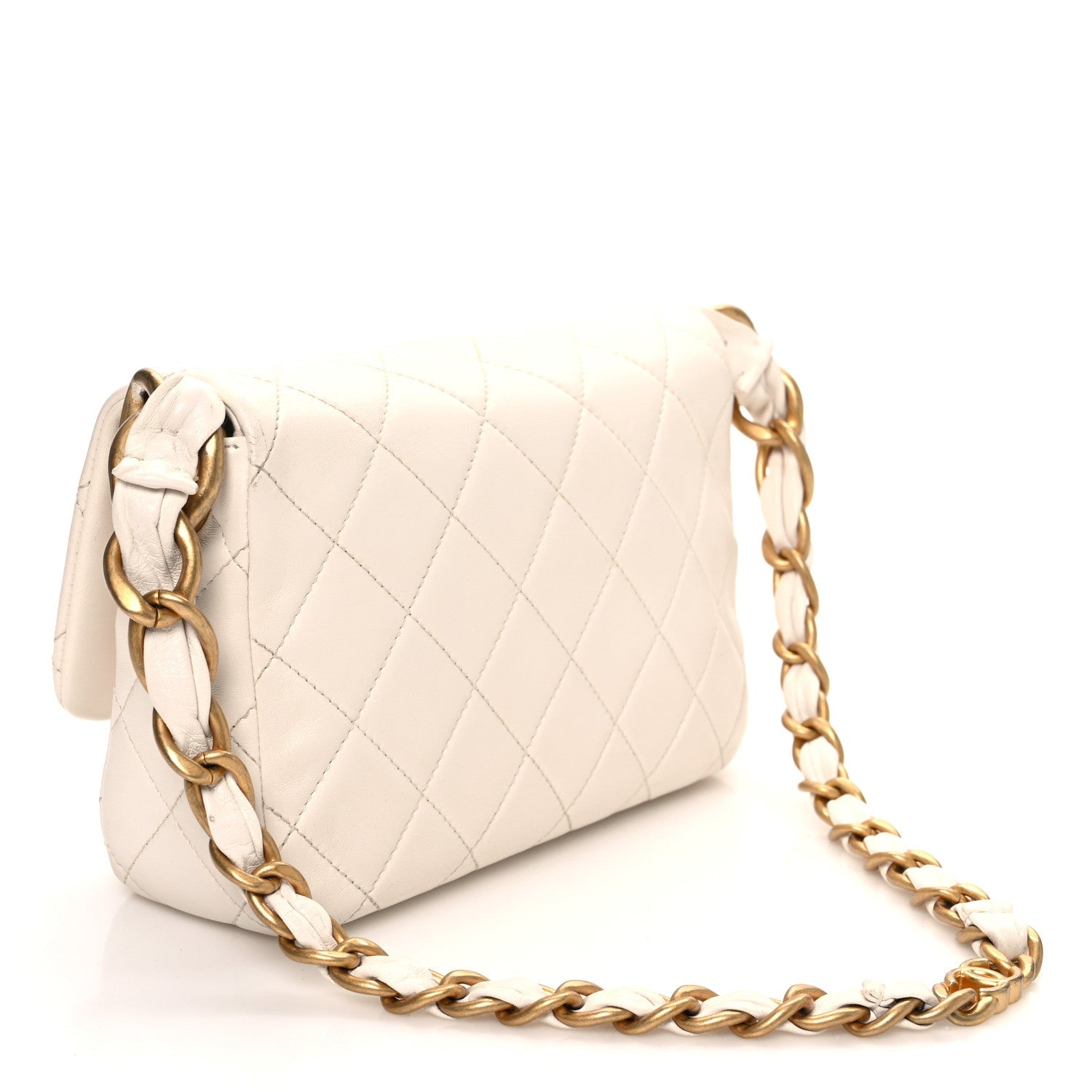 Lambskin Quilted CC Chain Flap Bag White