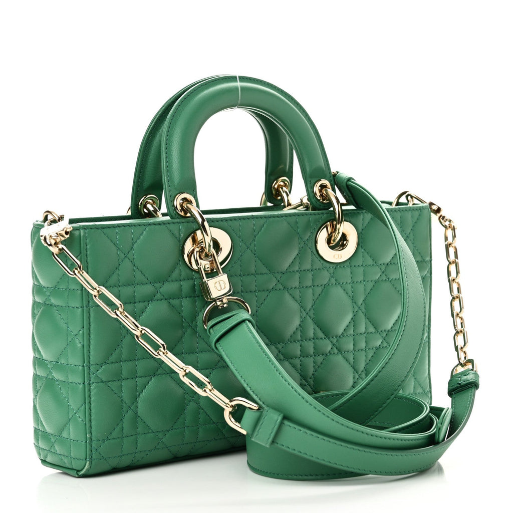 Lambskin Cannage Medium Lady D-Joy Green
