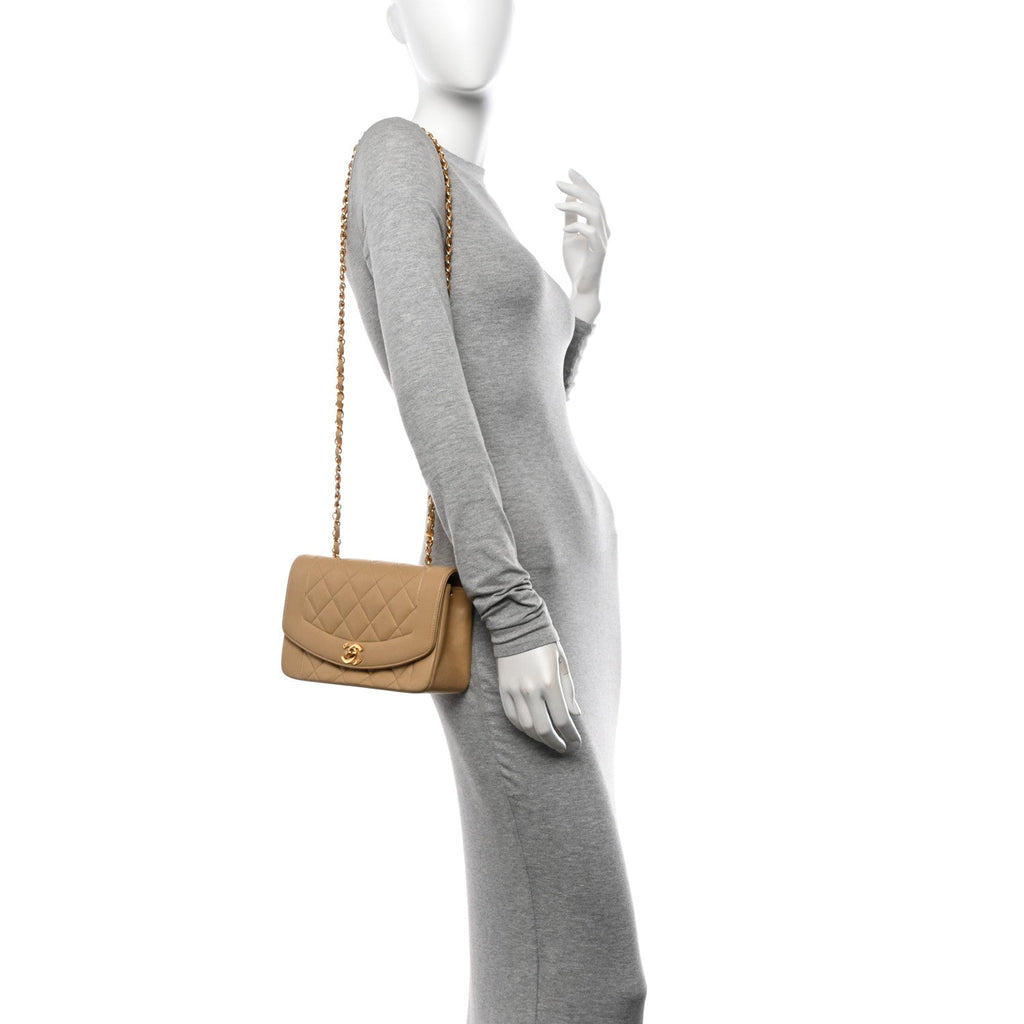 Lambskin Quilted Small Single Flap Beige