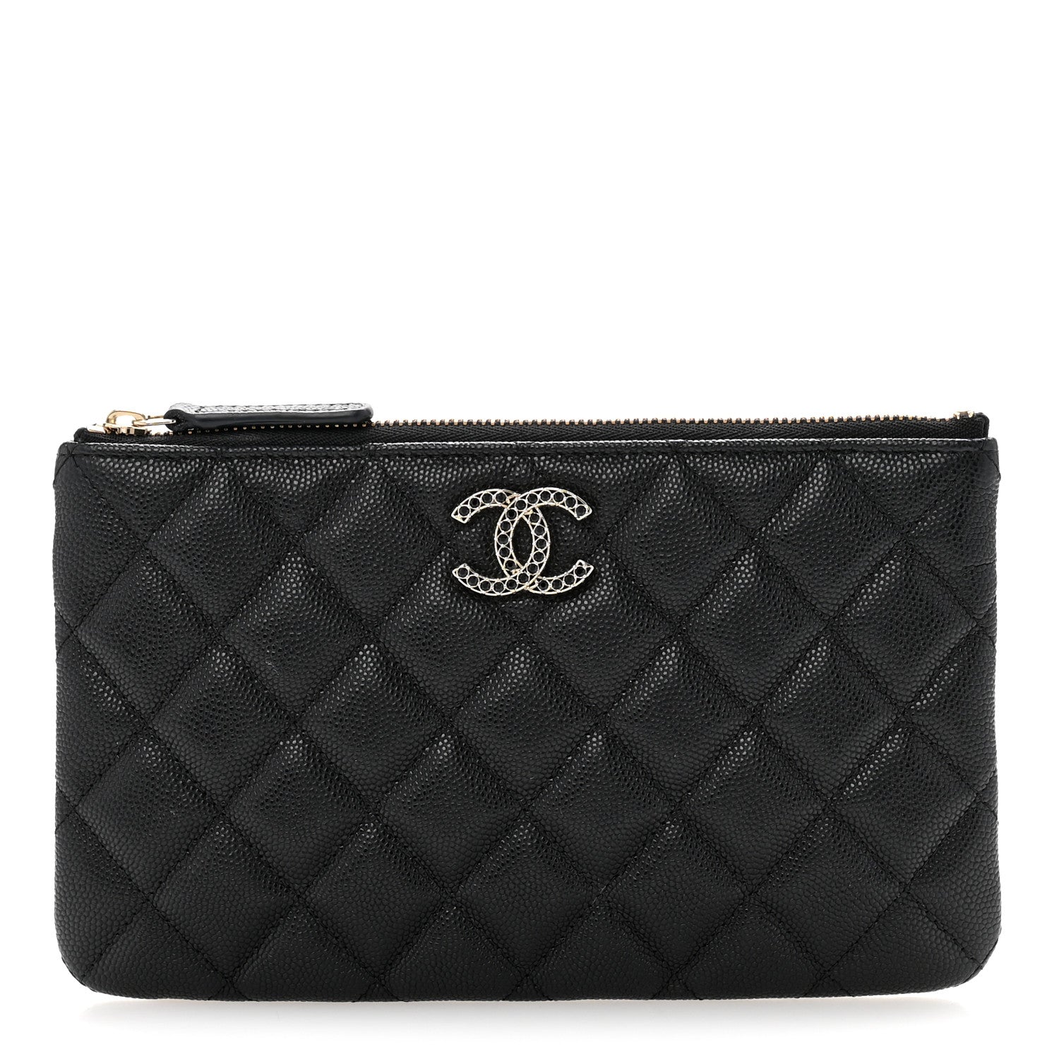 Shiny Caviar Quilted Strass CC Cosmetic Case Black