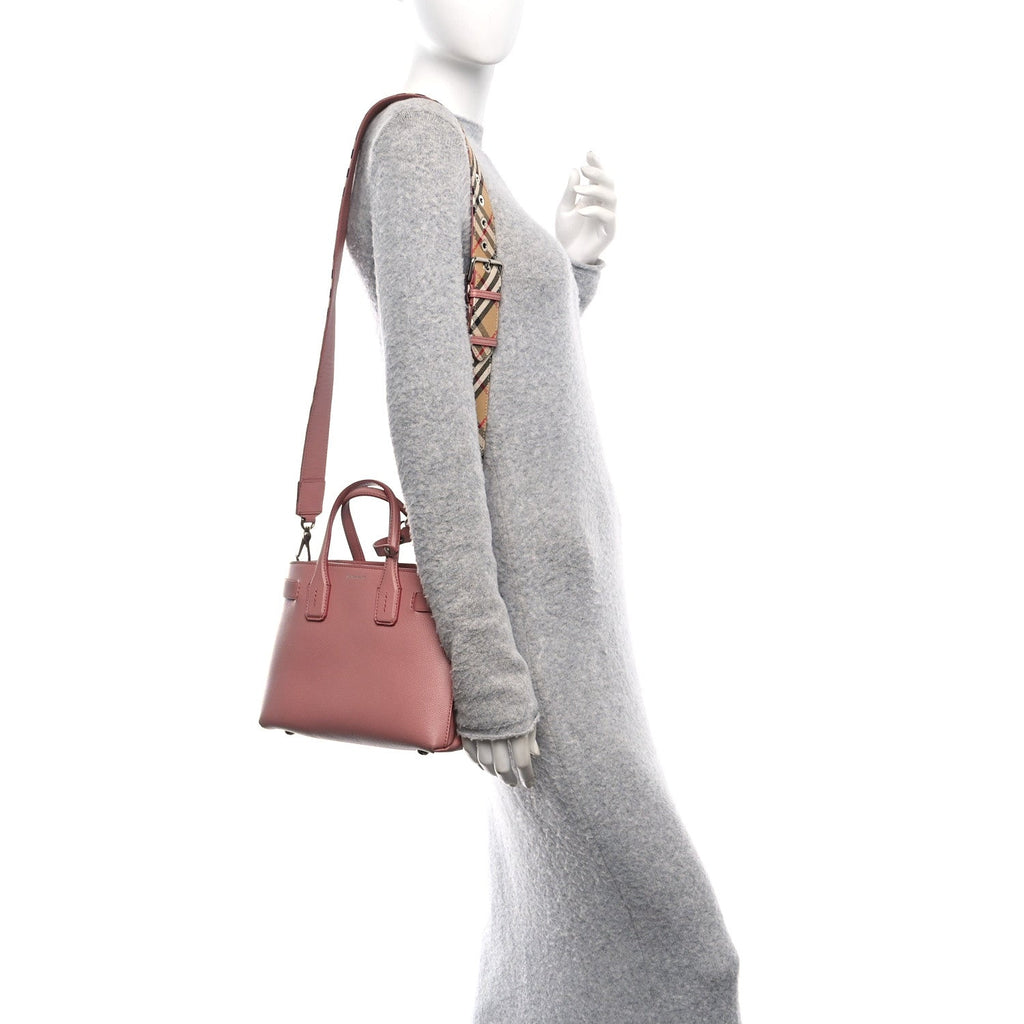 Grainy Calfskin House Check Small Banner Tote Dusty Rose