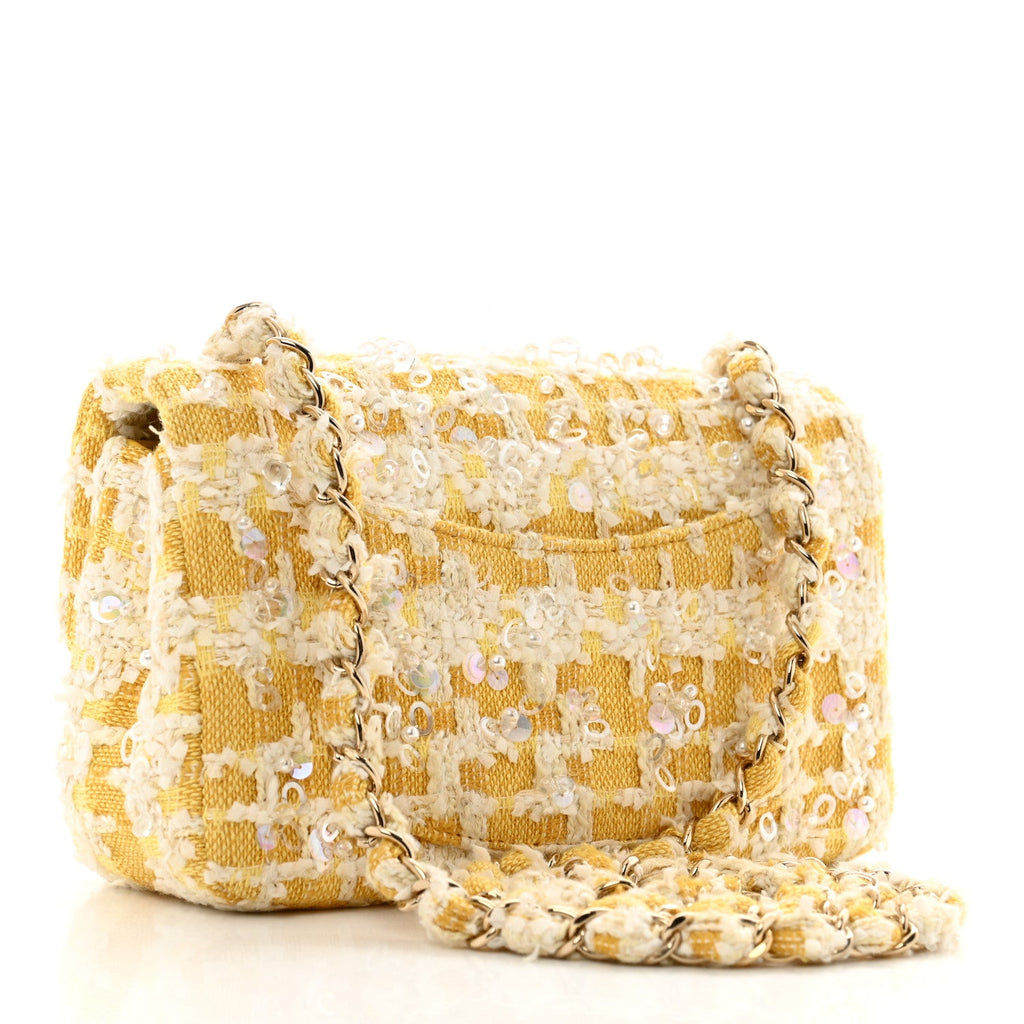 Tweed Beaded Mini Rectangular Flap Yellow White