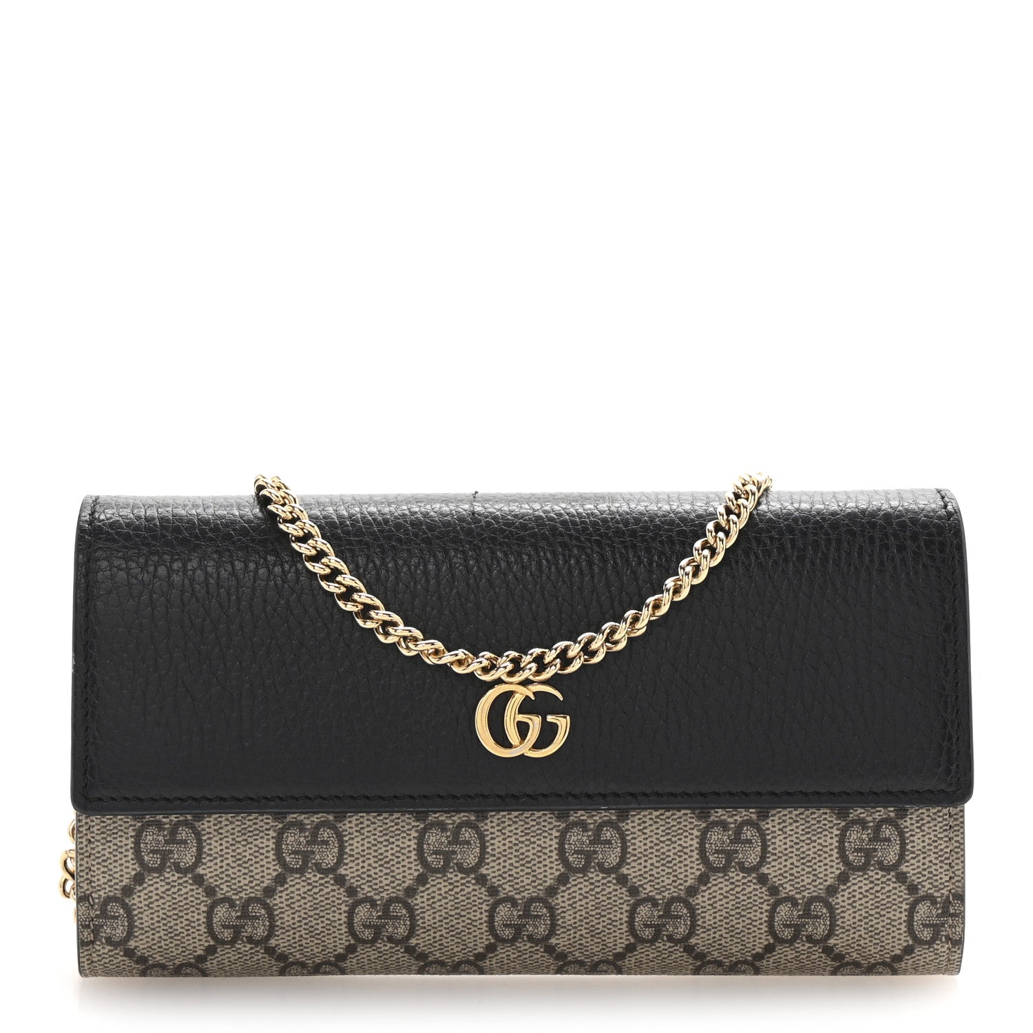 Dollar Calfskin GG Supreme Monogram Petite GG Marmont Wallet Chain Bag Black Beige Ebony