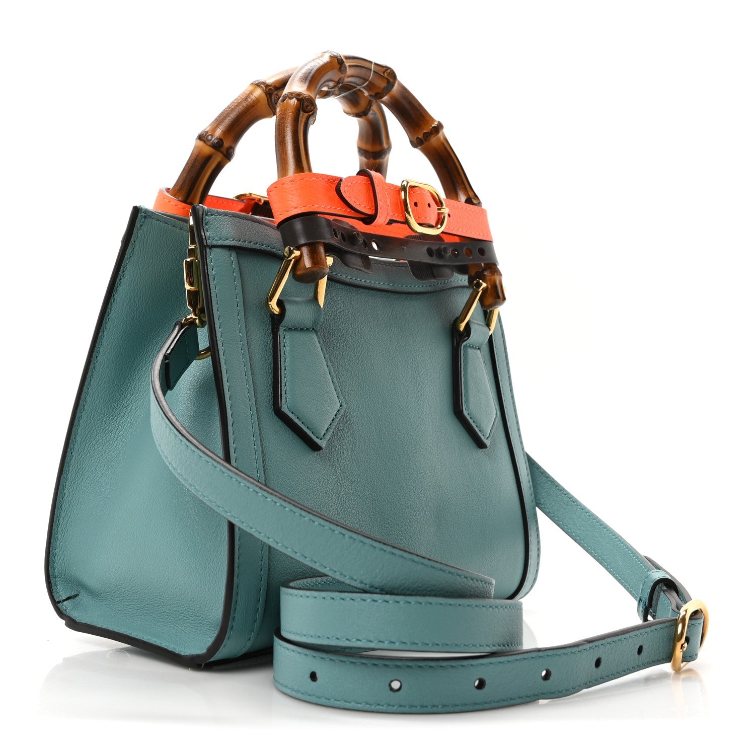 Wonka Grain Calfskin Mini Diana Tote Bag Dusty Azure Orange Fluo