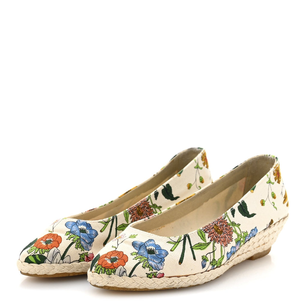 Canvas Flora Print Espadrilles Short Wedges 37 White Multicolor