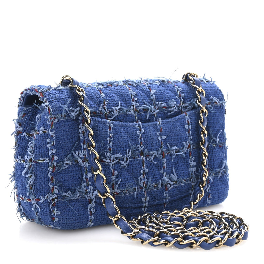 Tweed Quilted Mini Rectangular Flap Blue Multicolor
