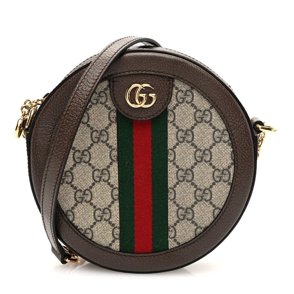 GG Supreme Monogram Web Mini Ophidia Round Shoulder Bag Brown