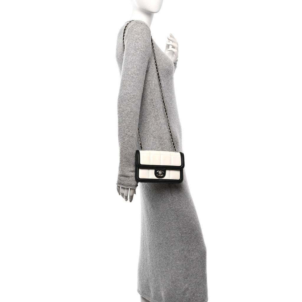 Lambskin Calfskin Mini Chocolate Bar Flap Bag White Black
