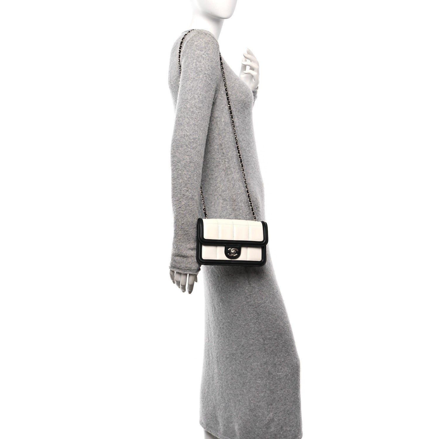 Lambskin Calfskin Mini Chocolate Bar Flap Bag White Black