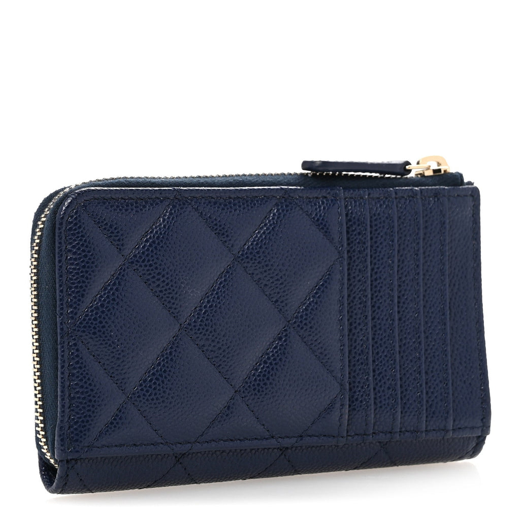 Caviar Quilted CC Zip Around  Holder Navy