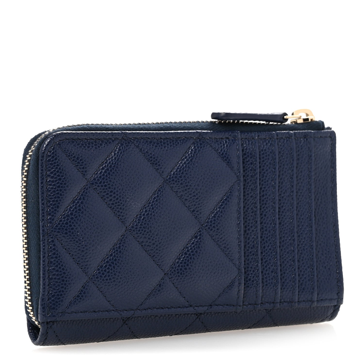 Caviar Quilted CC Zip Around  Holder Navy
