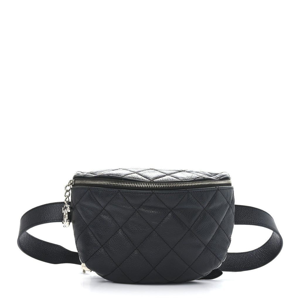 Grained Calfskin Quilted Waist Belt Bag Black