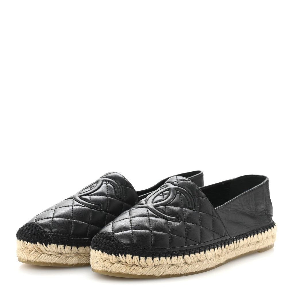 Lambskin Quilted CC Espadrilles 38 Black