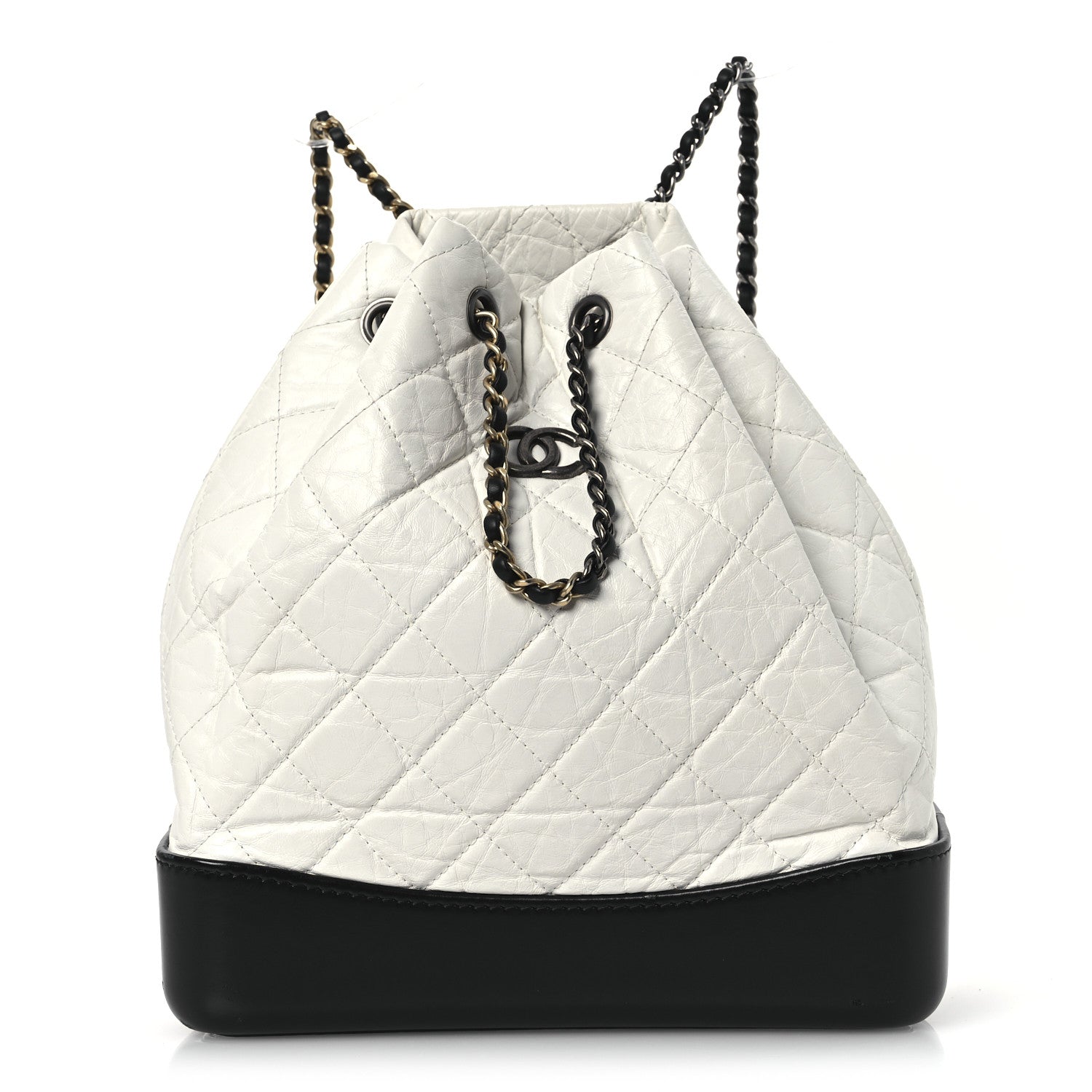Aged Calfskin Quilted Gabrielle Backpack Black White