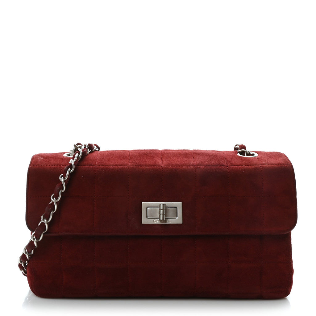 Suede Chocolate Bar Mademoiselle Flap Dark Red