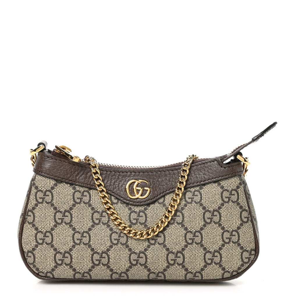 GG Supreme Monogram Textured Dollar Calfskin Mini Ophidia Chain Bag Beige Ebony