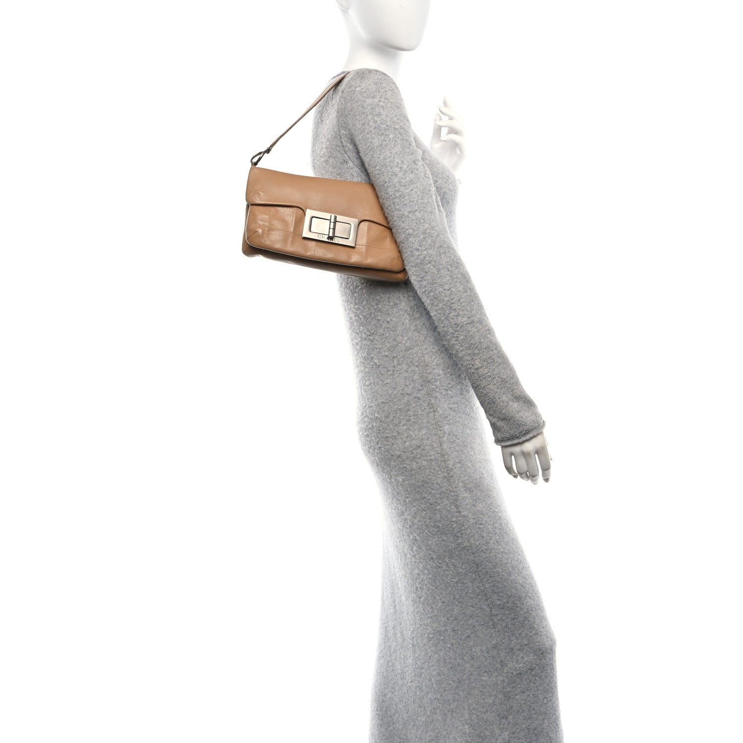 Calfskin Square Stitched Mademoiselle Shoulder Bag Tan