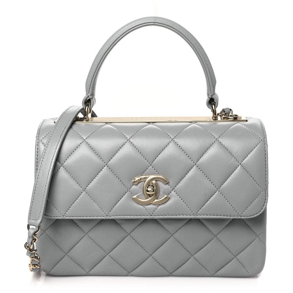 Lambskin Quilted Mini Trendy CC Dual Handle Flap Bag Light Grey
