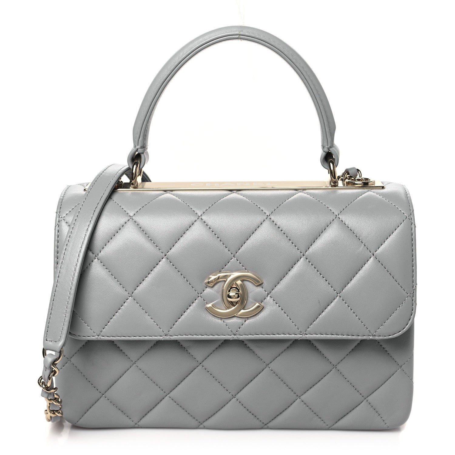 Lambskin Quilted Mini Trendy CC Dual Handle Flap Bag Light Grey