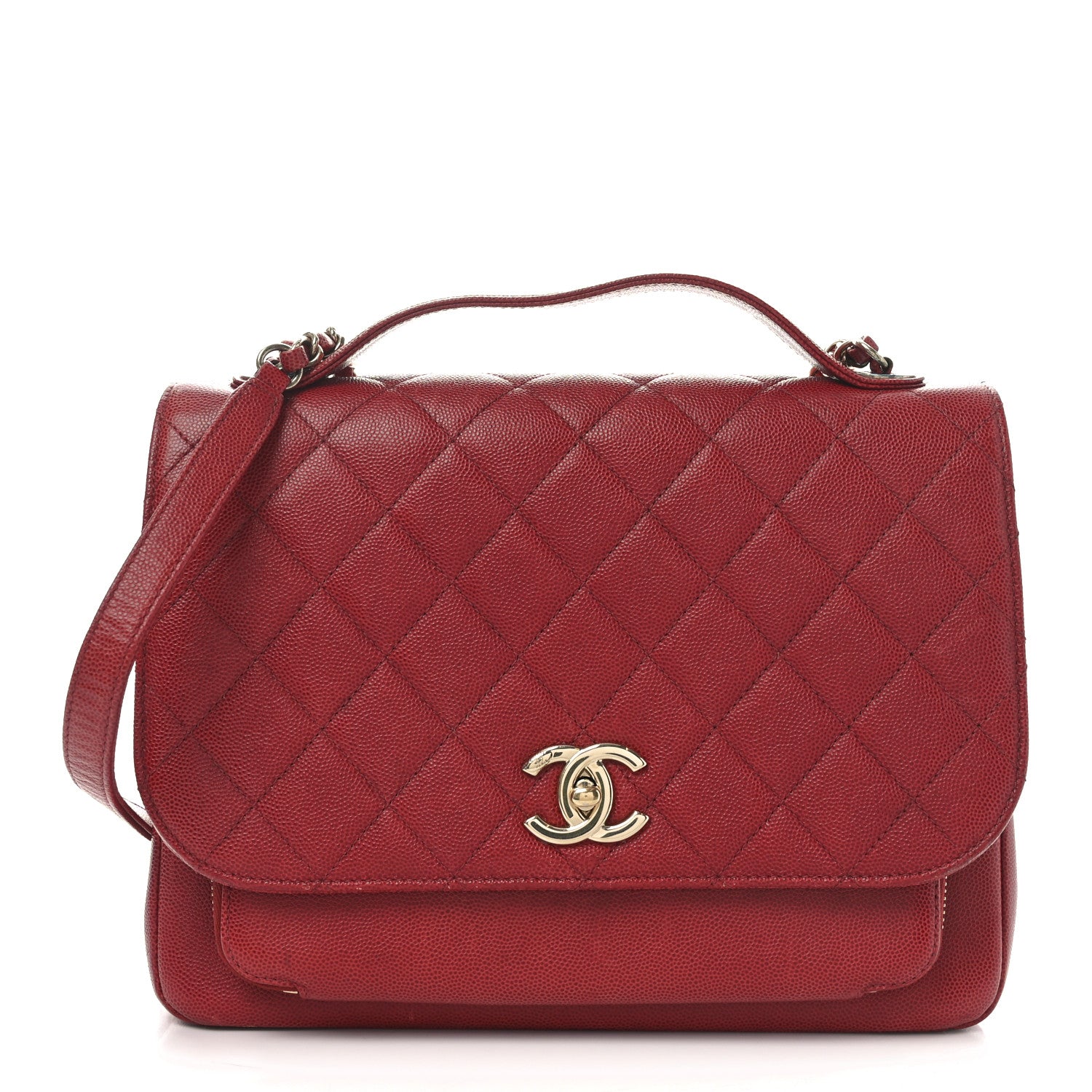Caviar Quilted Large Business Affinity Flap Red
