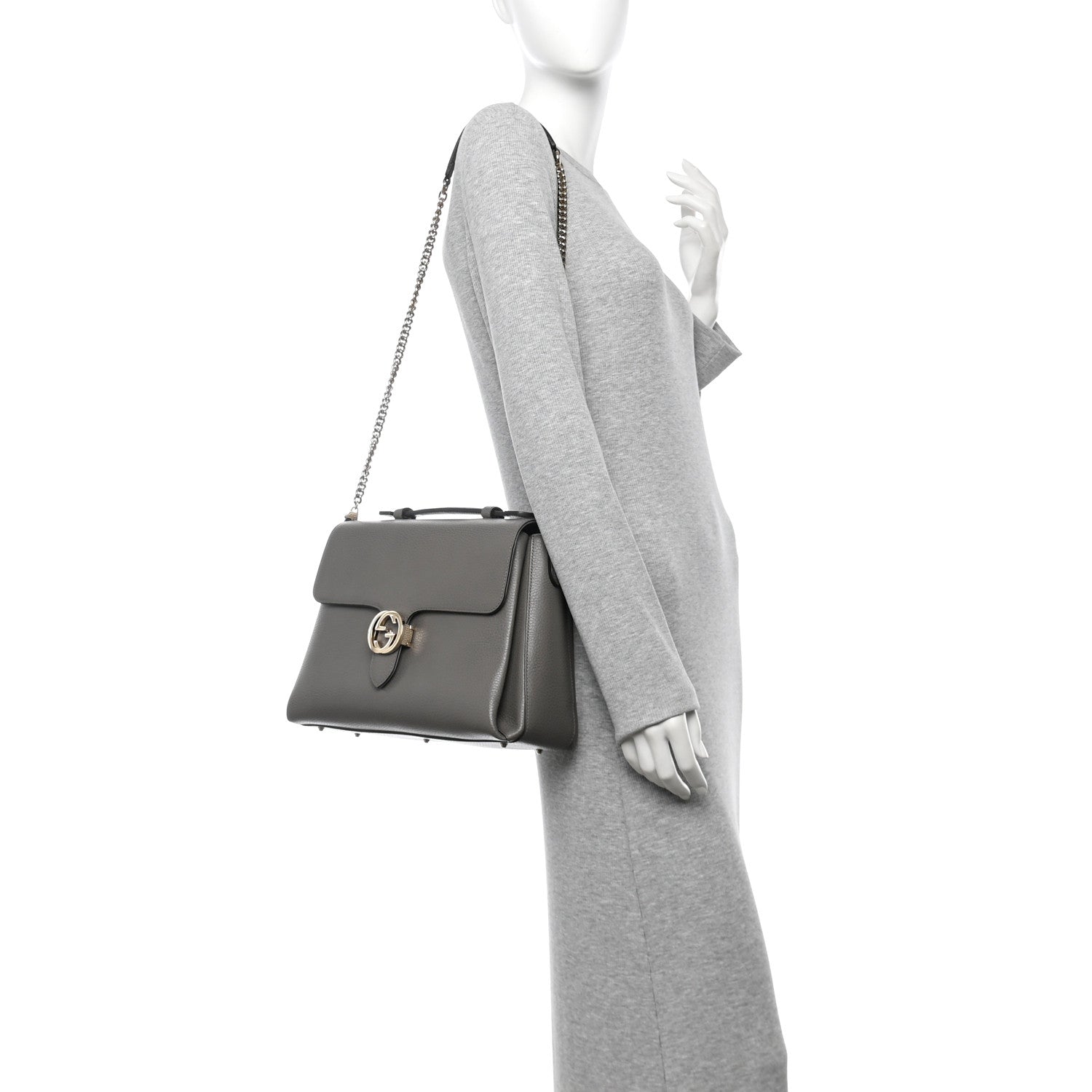 Dollar Calfskin Interlocking G Top Handle Shoulder Bag Loess