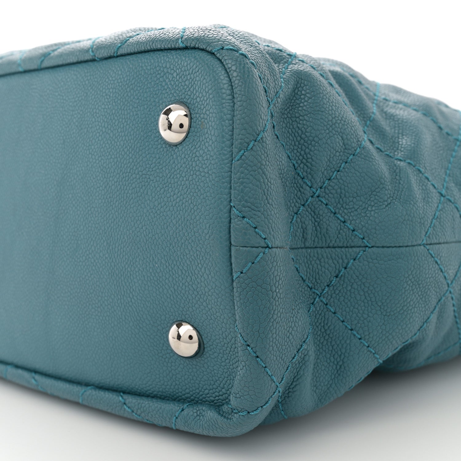Grained Calfskin Quilted Small Daily Shopping Tote Turquoise