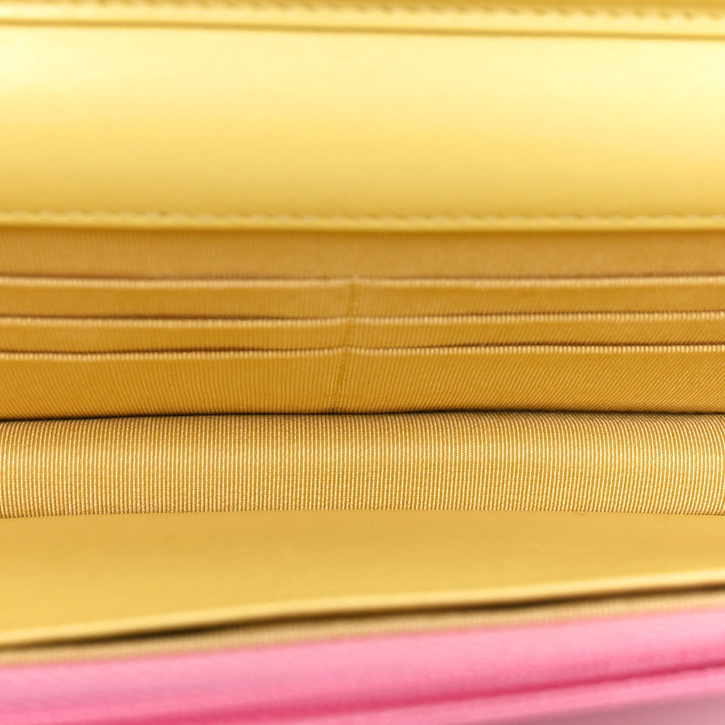 Lambskin Quilted Wallet On Chain WOC Pink Yellow