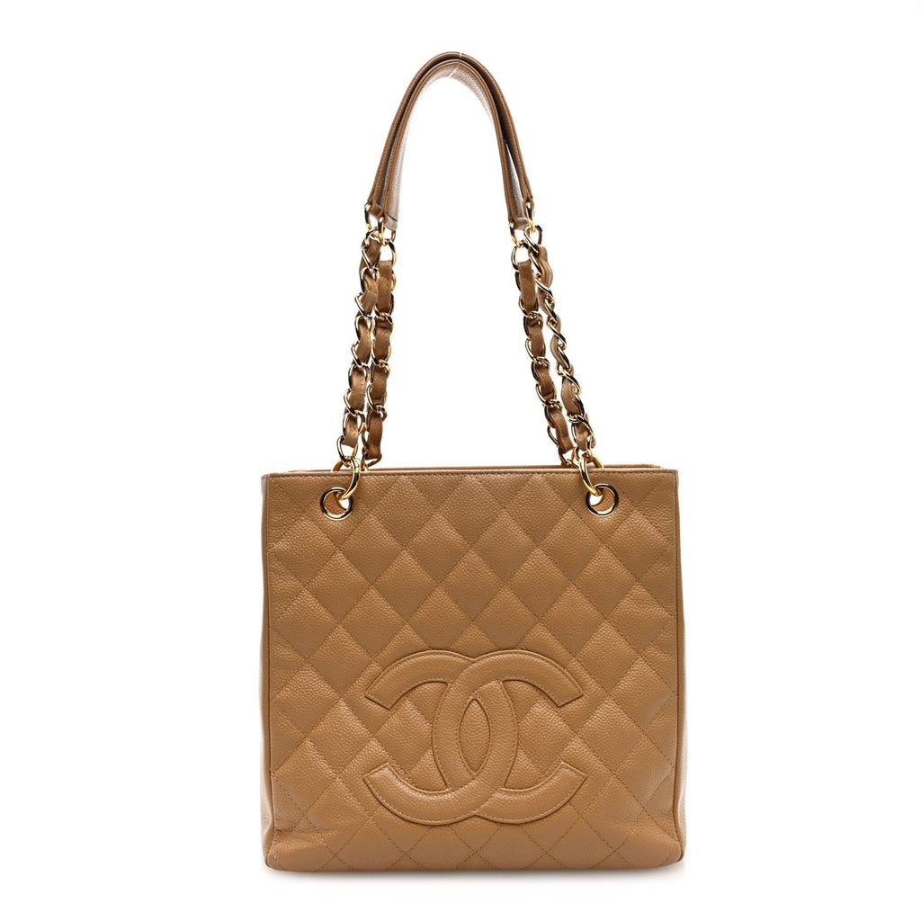 Caviar Quilted Petit Shopping Tote PST Dark Beige