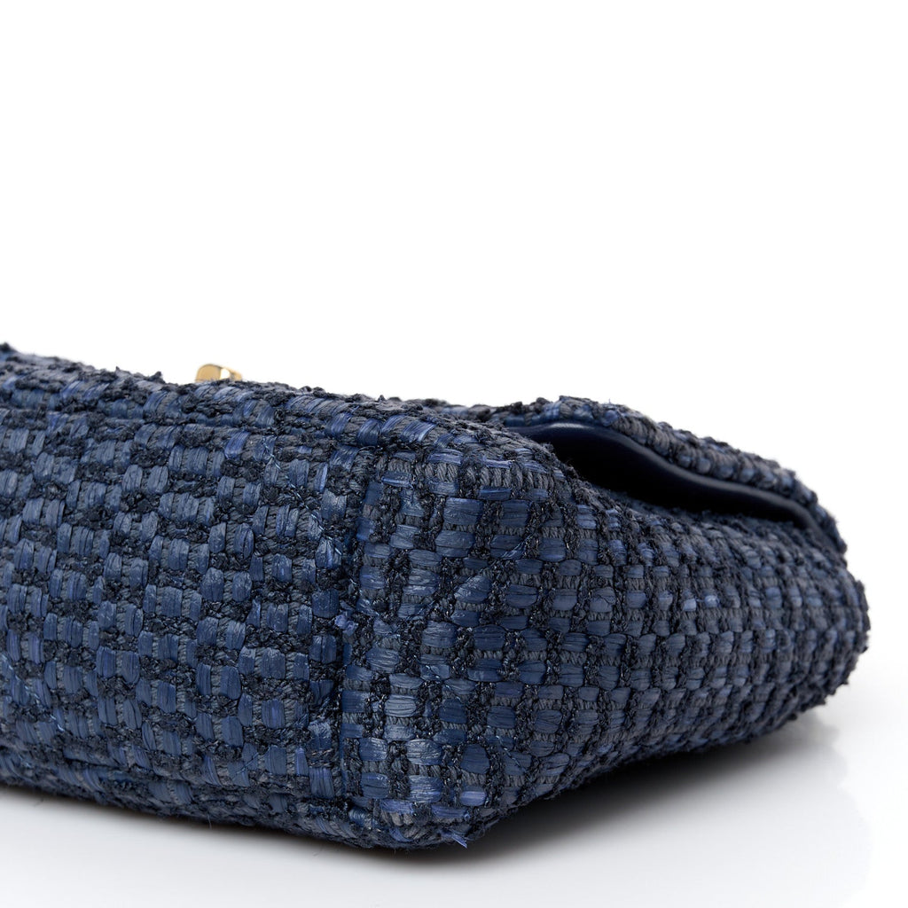 Raffia Tweed Quilted Medium Chanel 19 Flap  Navy
