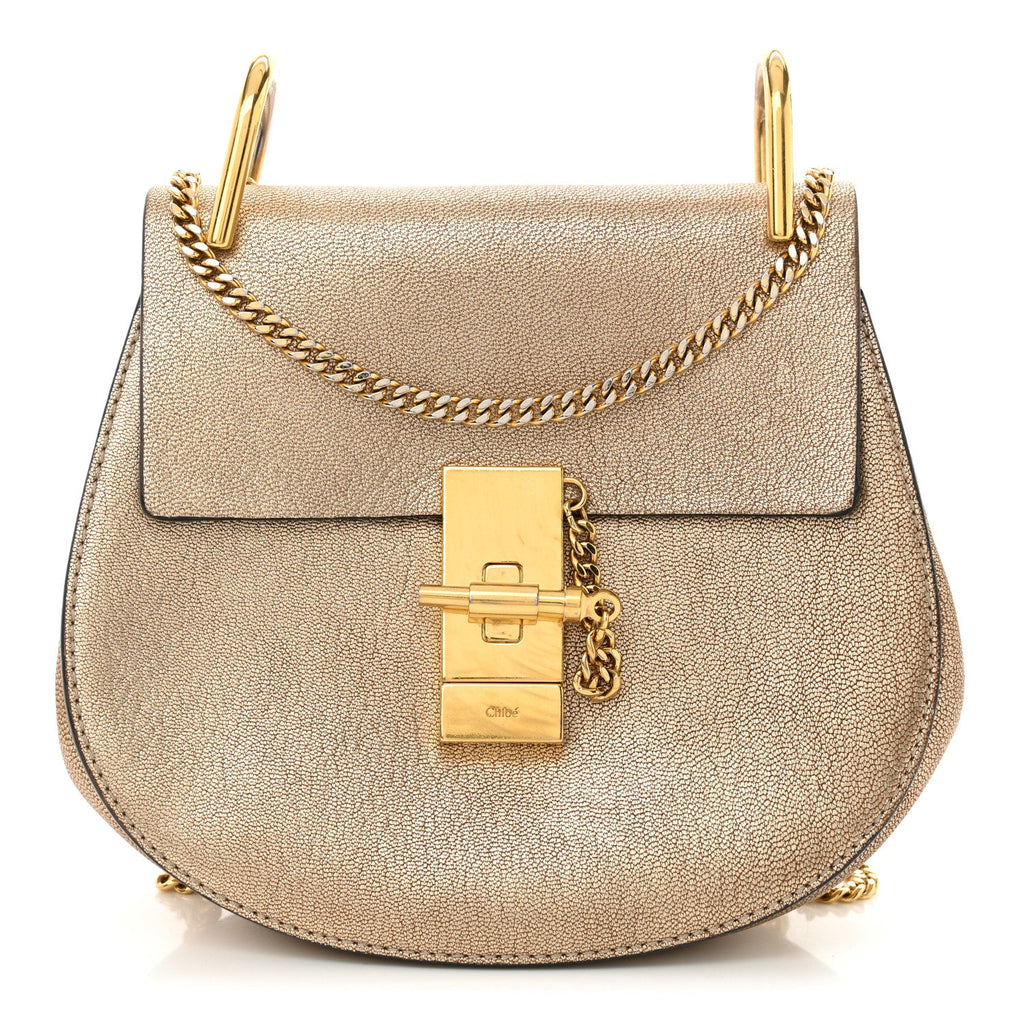 Metallic Goatskin Mini Drew Shoulder Bag Pale Gold
