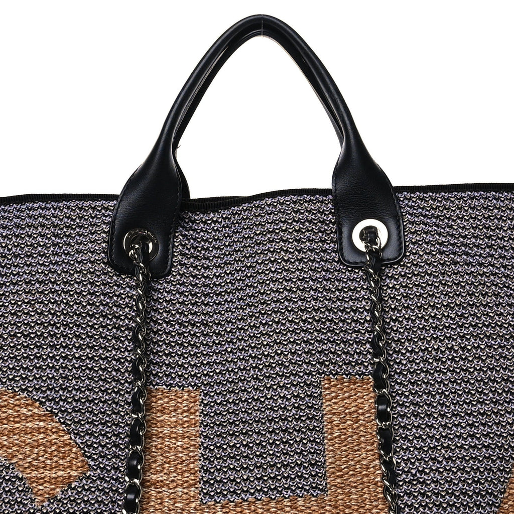 Woven Straw Raffia Logo Tote Blue Beige