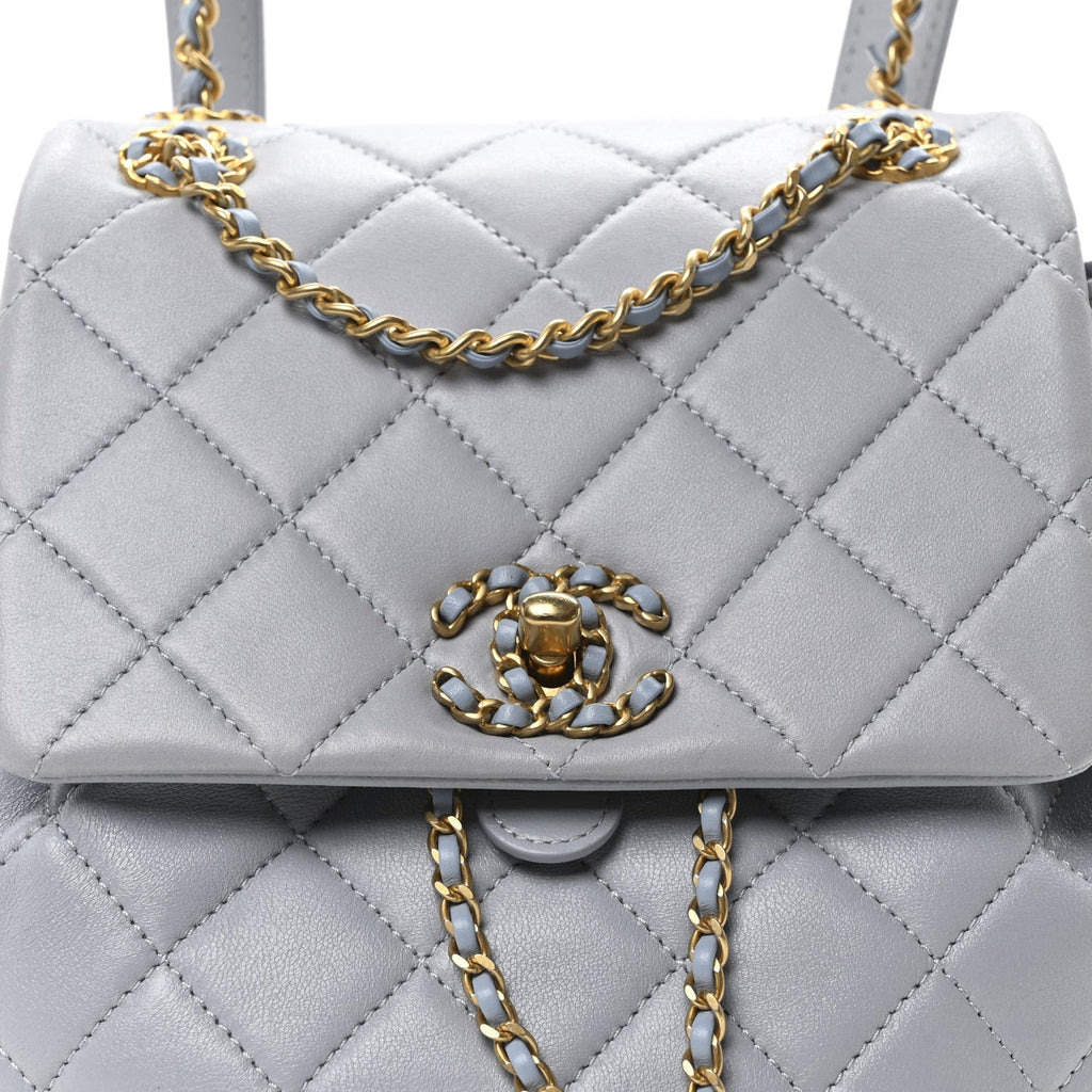 Lambskin Quilted Braided CC Backpack Light Grey