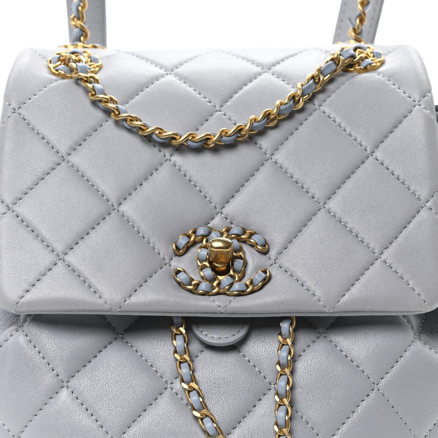 Lambskin Quilted Braided CC Backpack Light Grey
