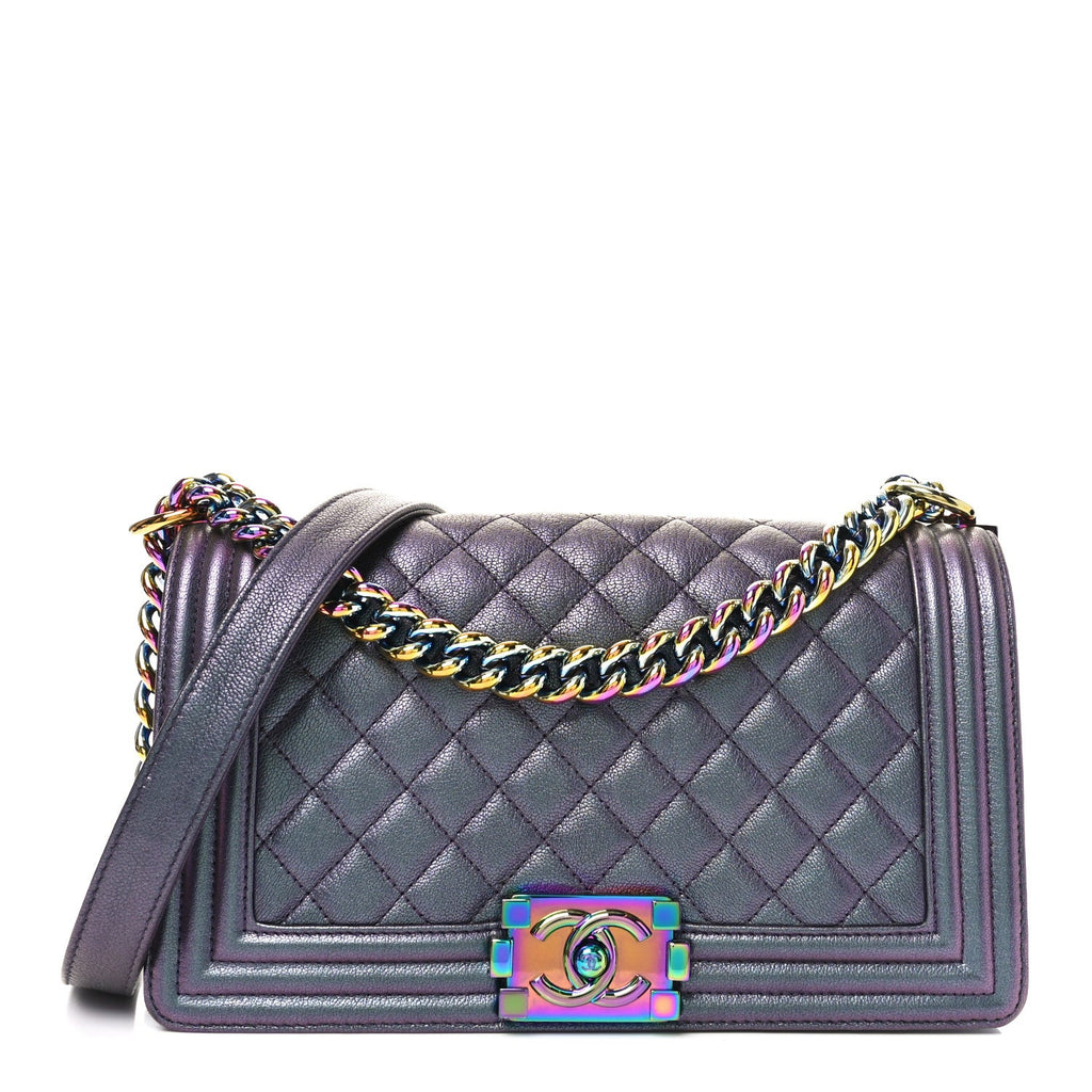 Iridescent Goatskin Quilted Medium Boy Flap Purple