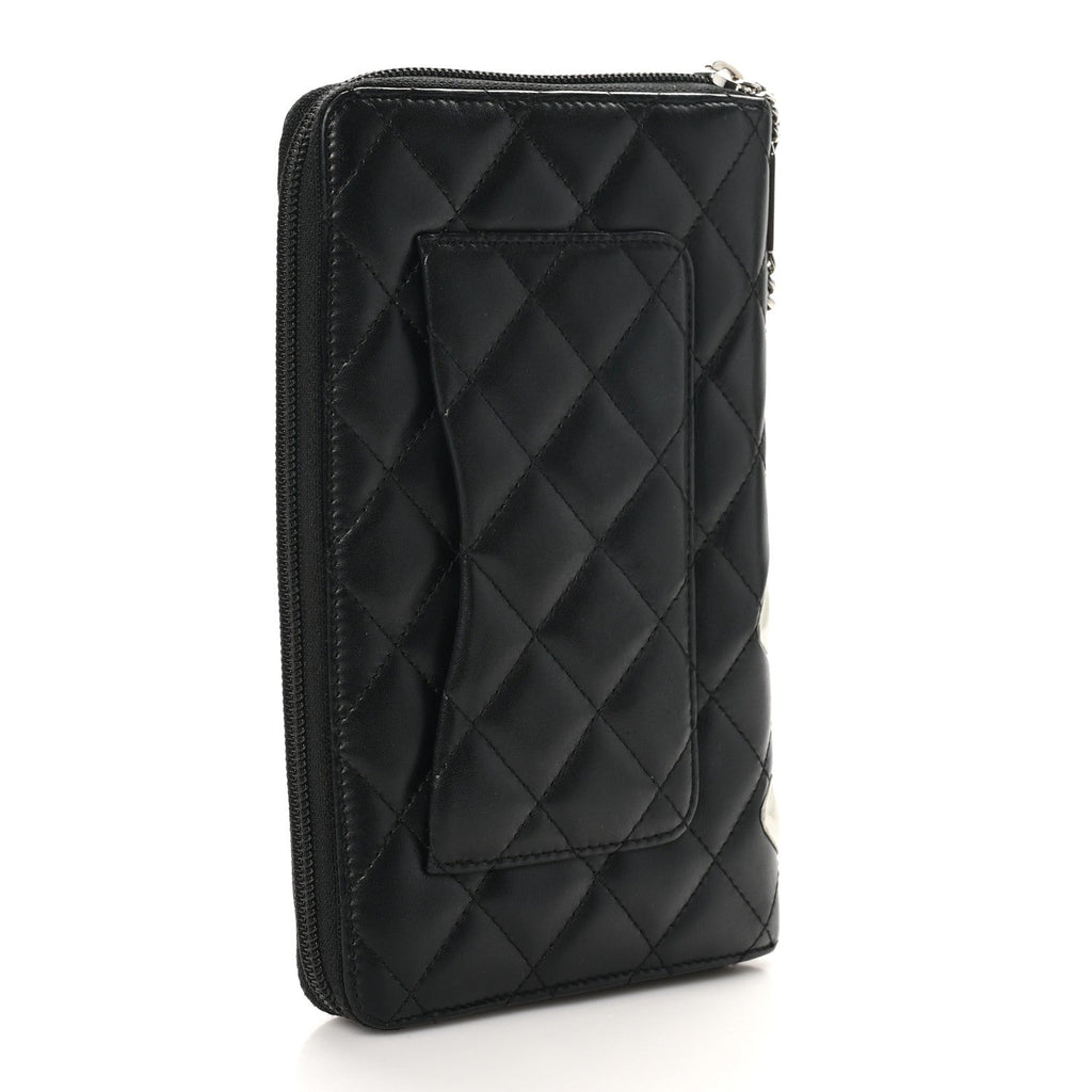Calfskin Cambon Zip Around Organizer Wallet Black White