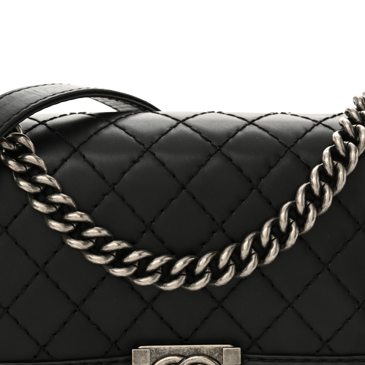 Calfskin Stitched Medium Boy Flap Black