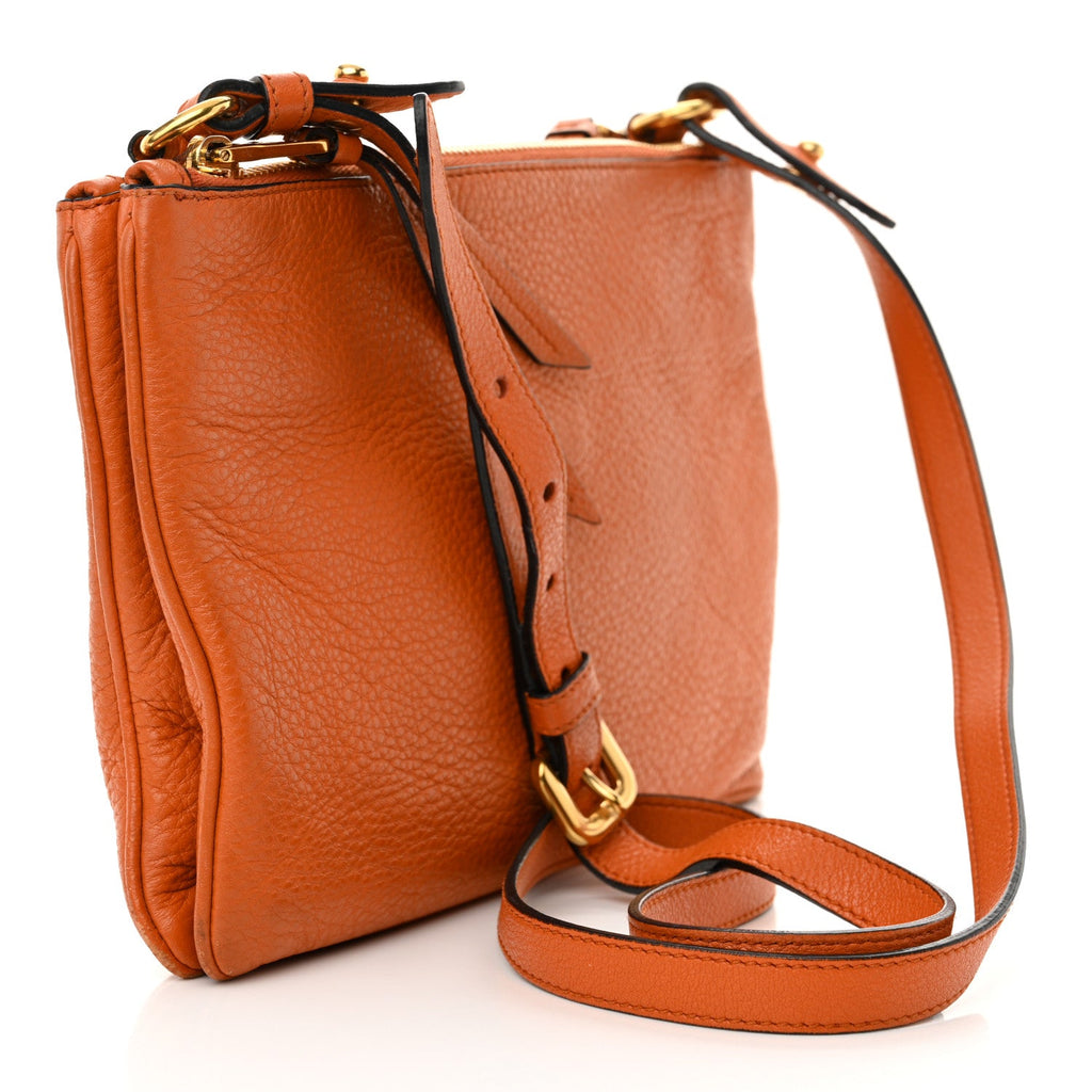 Vitello Phenix Double Zip Crossbody Bag Papaya