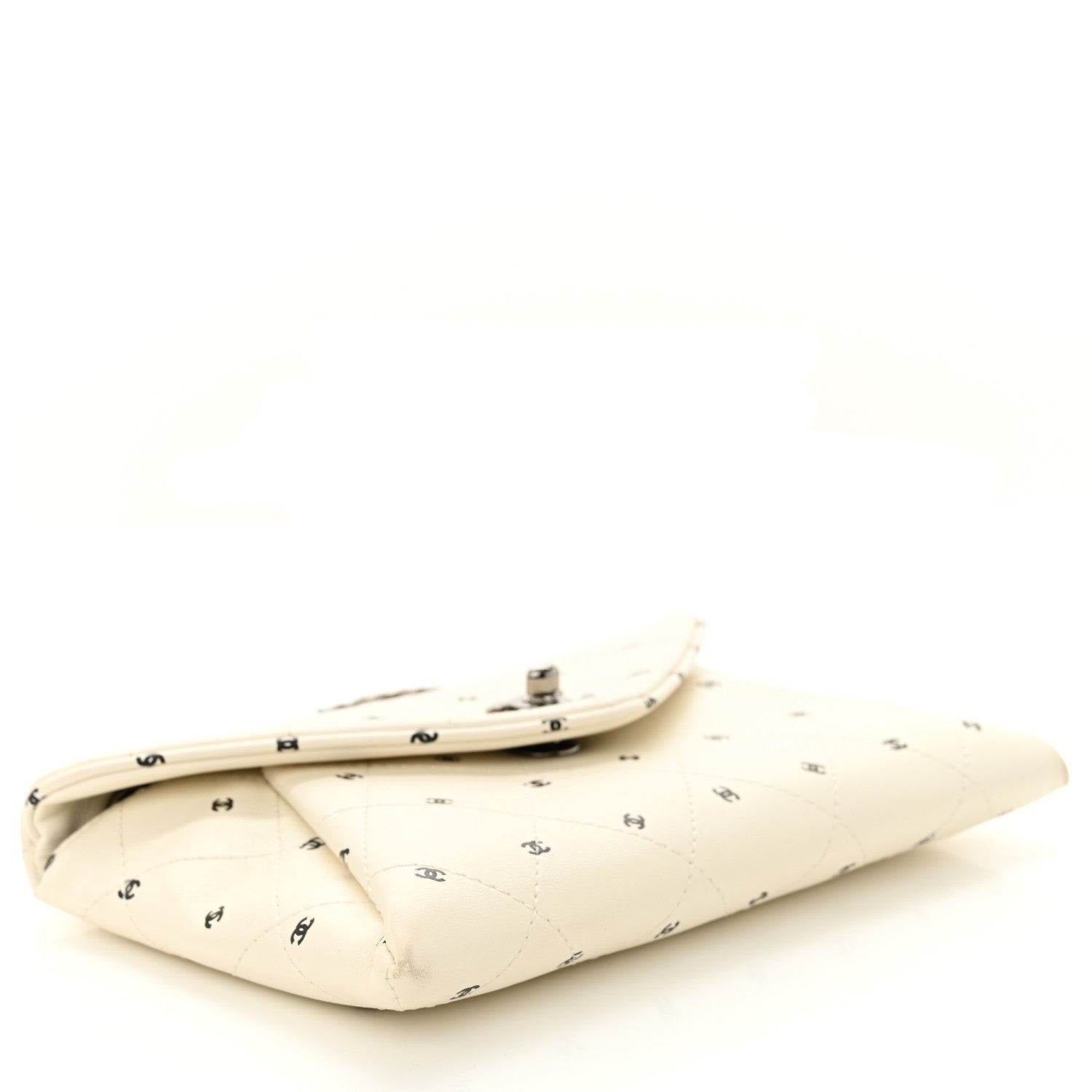 Printed Lambskin Logo CC Envelope Clutch With Chain White