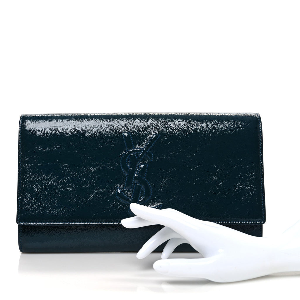 Textured Patent Monogram Large Belle De Jour Clutch Green