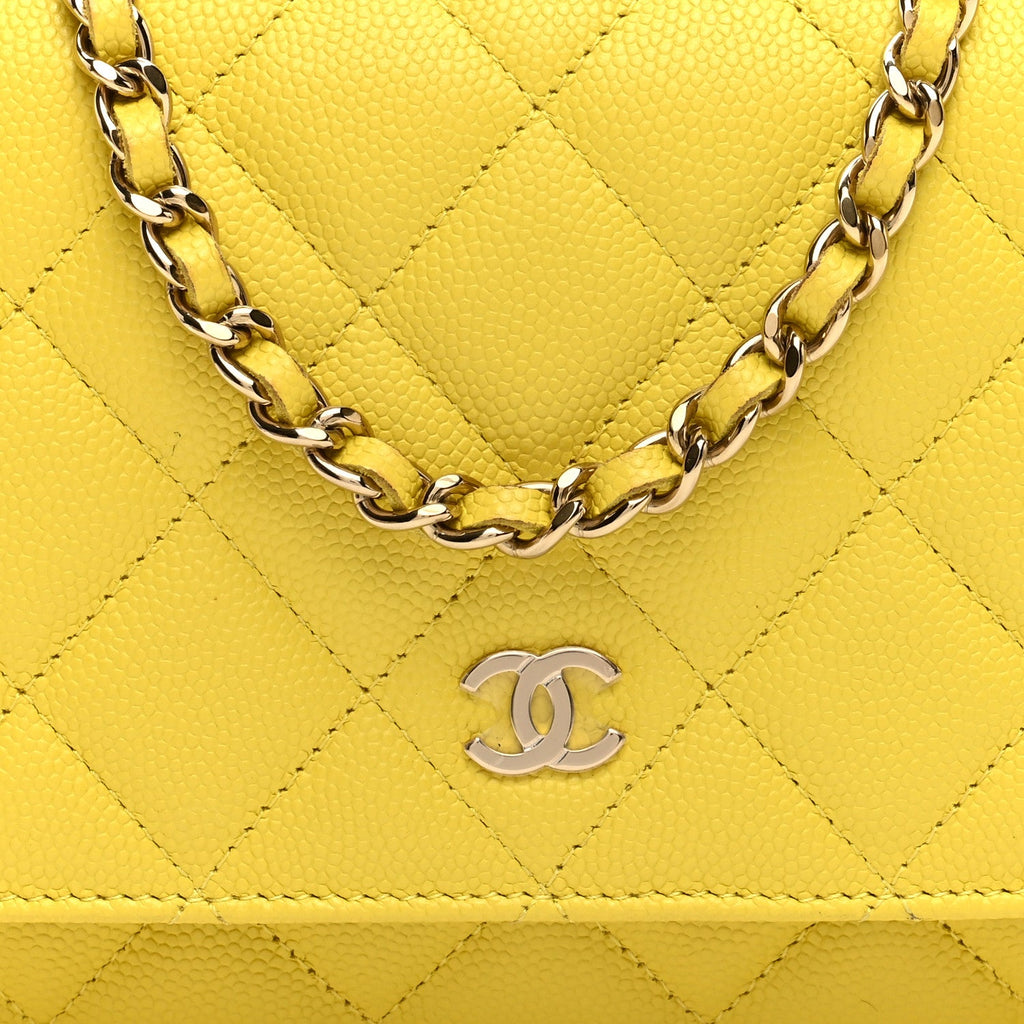 Caviar Quilted Wallet on Chain WOC Yellow