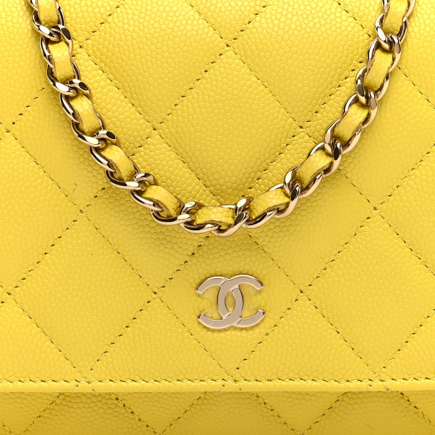 Caviar Quilted Wallet on Chain WOC Yellow